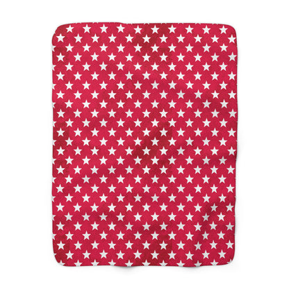 USA Stars Red Sherpa Fleece Blanket – Cozy Patriotic Comfort