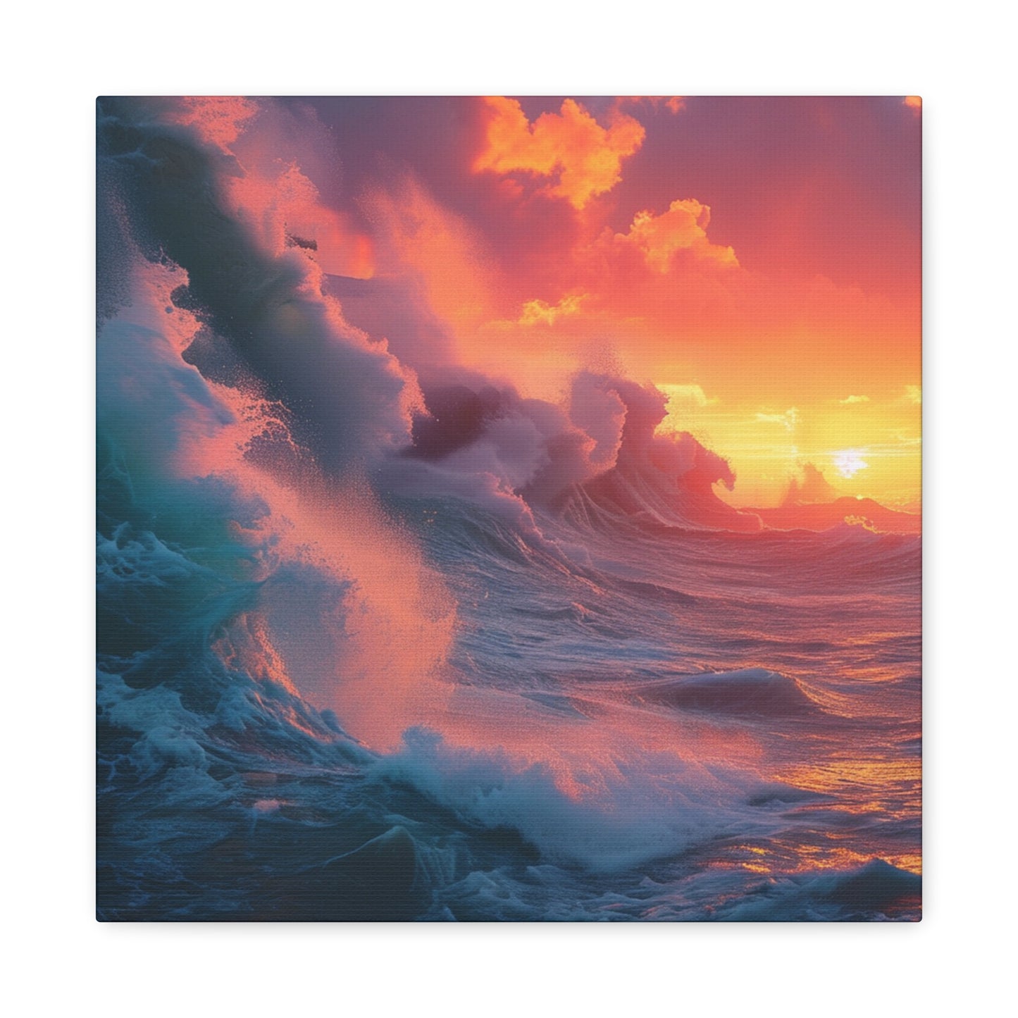 Sunset Waves: Crashing Sea with Whitecaps