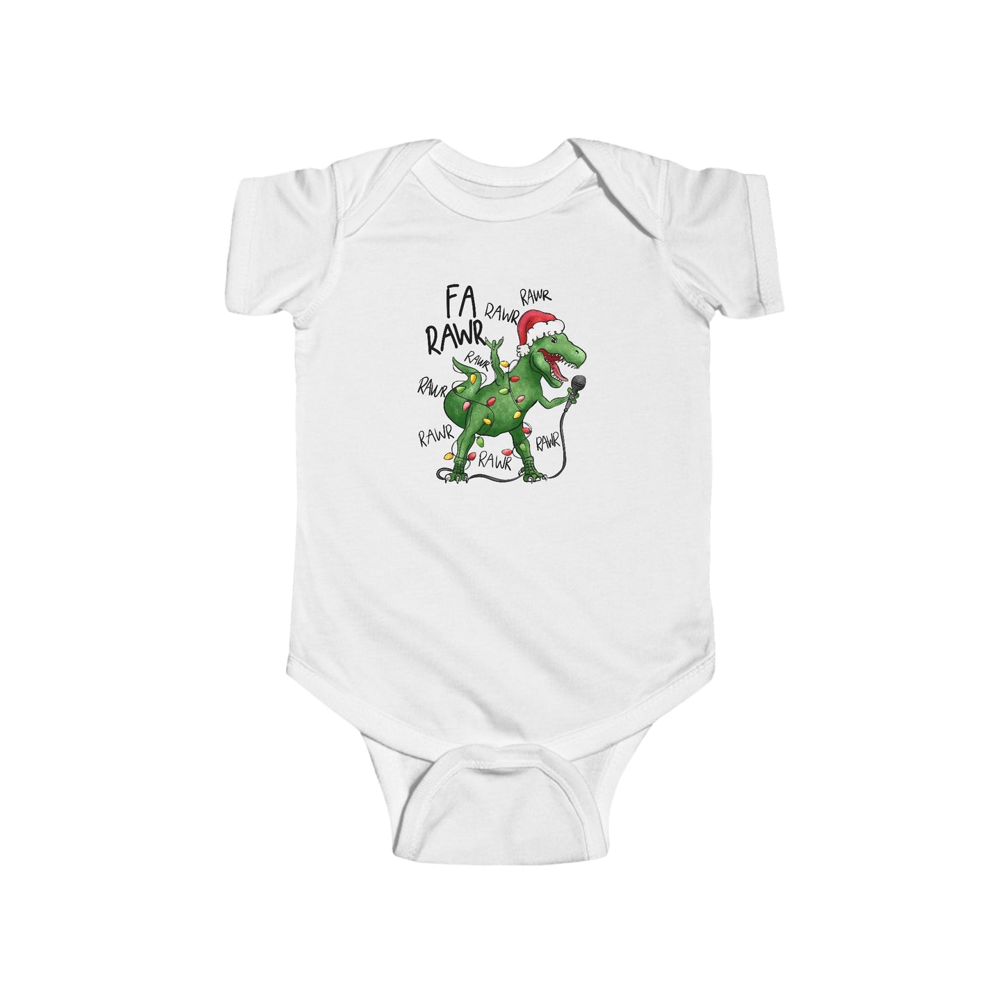 Fa Rawr Rawr Dinosaur Christmas Baby Bodysuit – Holiday Dino Fun