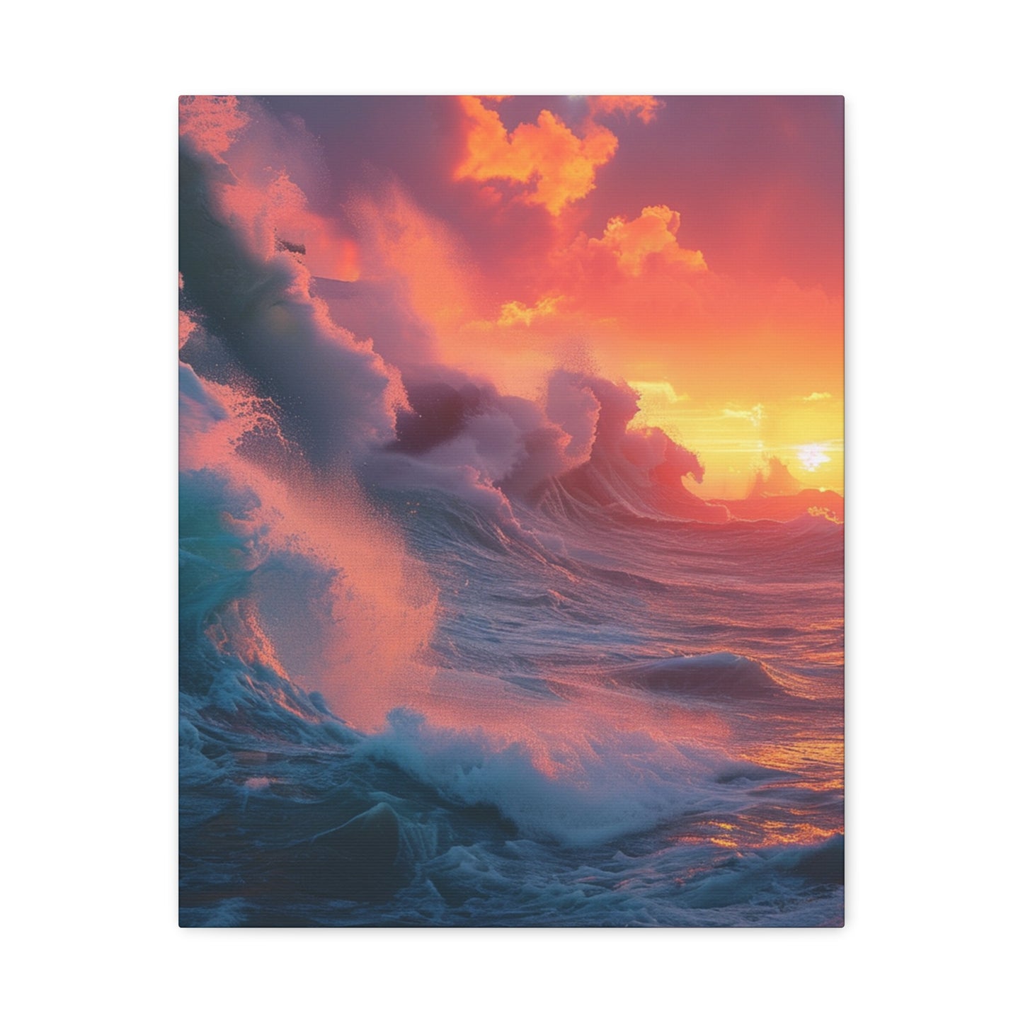 Sunset Waves: Crashing Sea with Whitecaps