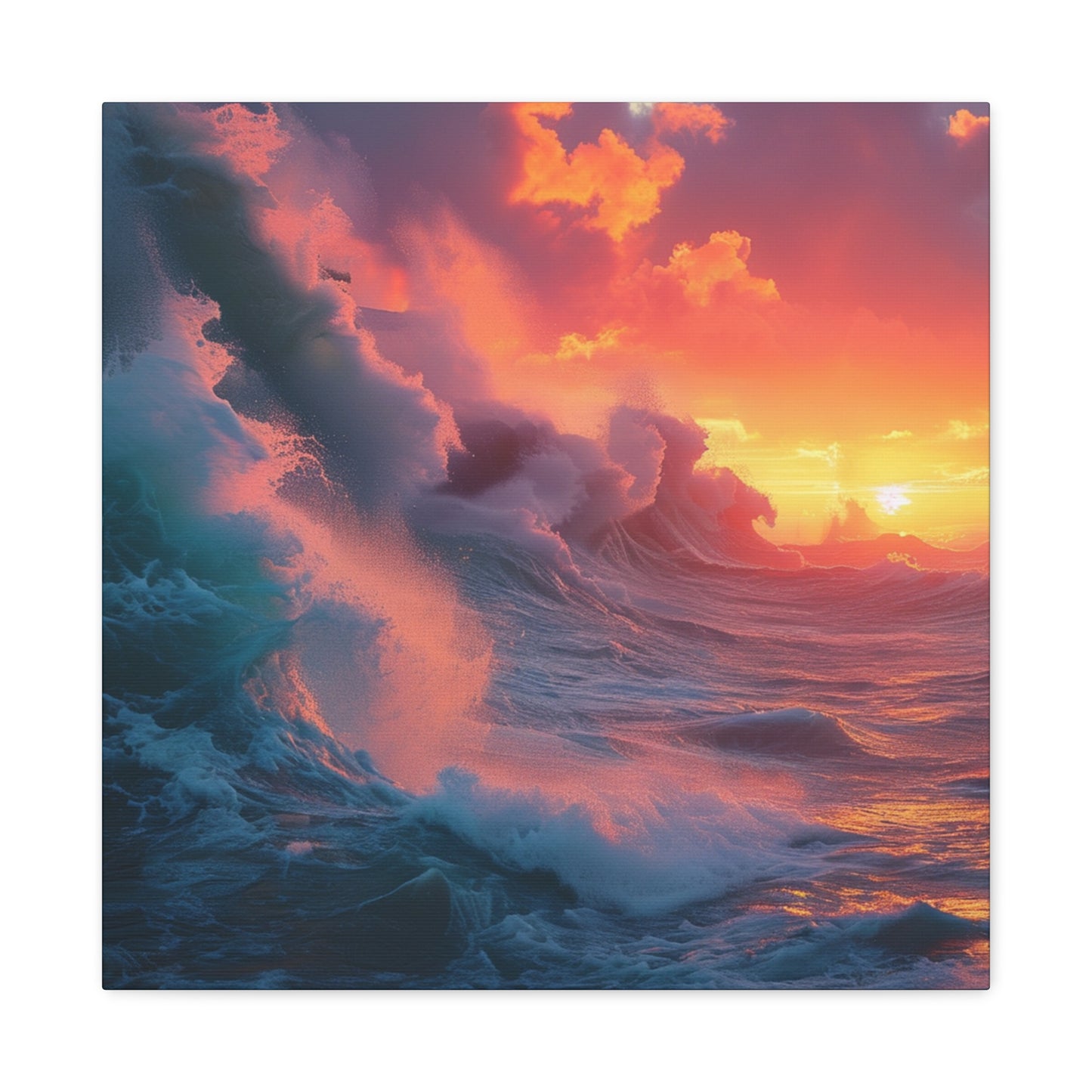 Sunset Waves: Crashing Sea with Whitecaps