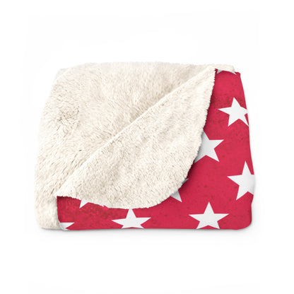 USA Stars Red Sherpa Fleece Blanket – Cozy Patriotic Comfort
