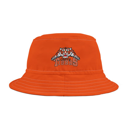 Bucket Hat - Cherry Tigers Orange Embroidered with White Tiger Paw Prints