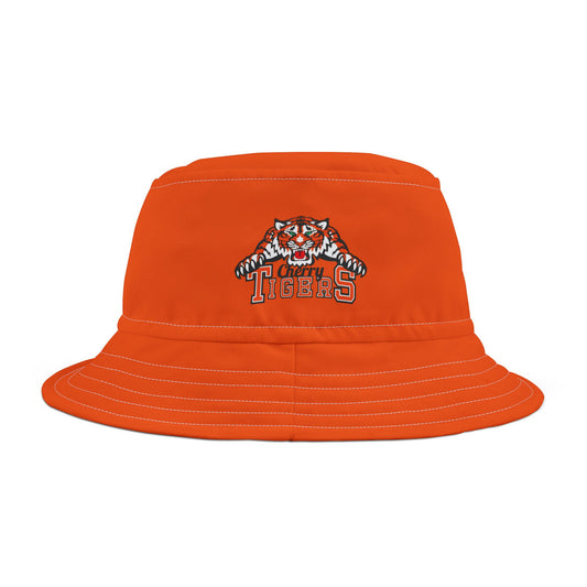Bucket Hat - Cherry Tigers Orange Embroidered with White Tiger Paw Prints
