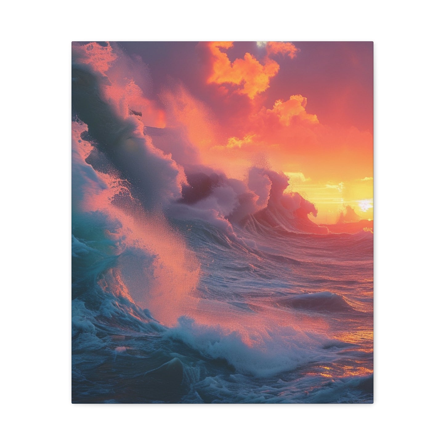 Sunset Waves: Crashing Sea with Whitecaps