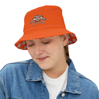 Bucket Hat - Cherry Tigers Orange Embroidered with White Tiger Paw Prints