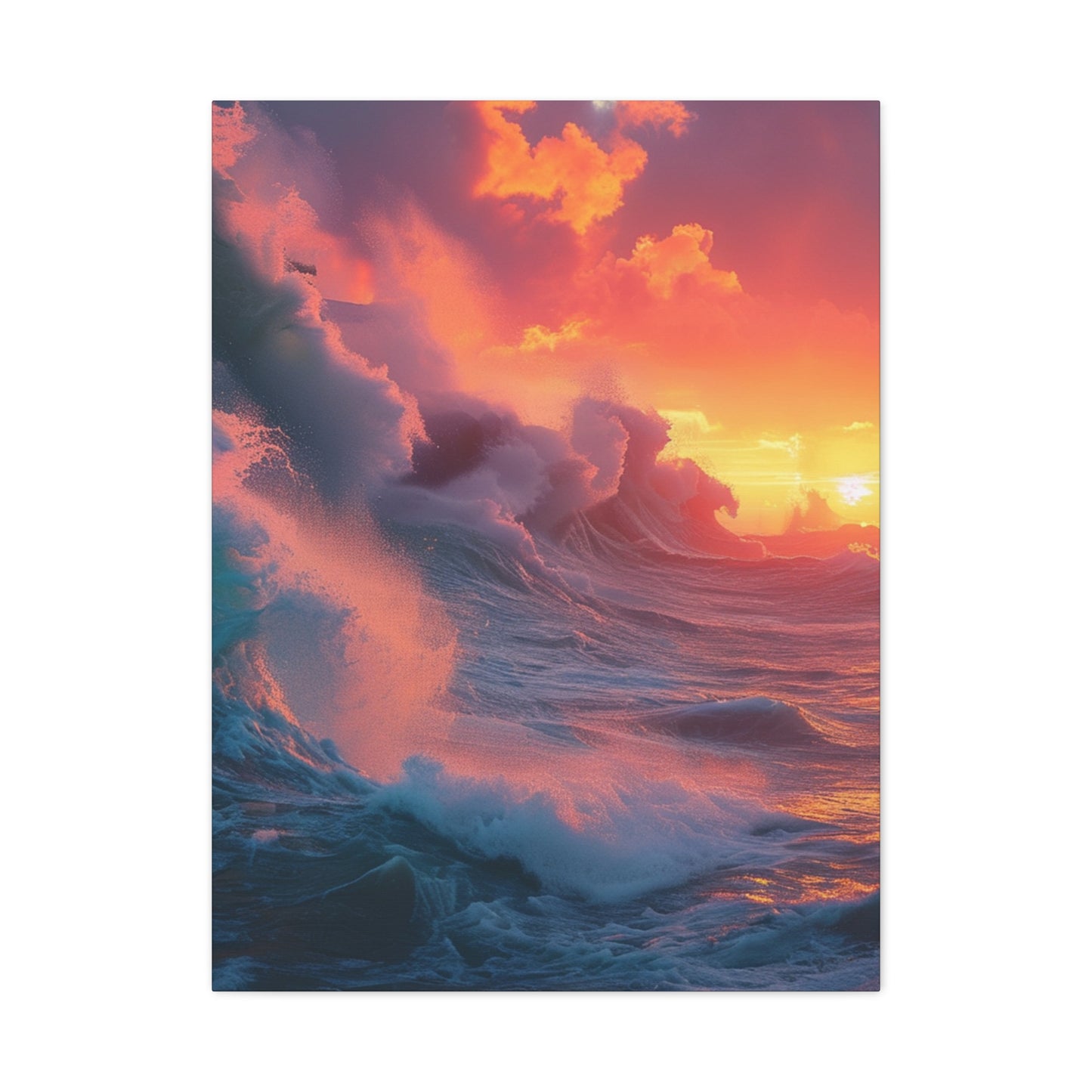 Sunset Waves: Crashing Sea with Whitecaps