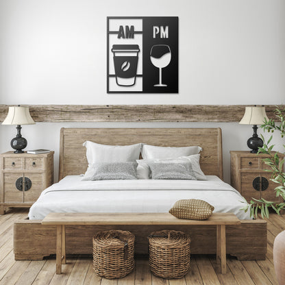 AM Coffee, PM Wine Metal Sign – Elegant Home Decor