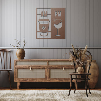 AM Coffee, PM Wine Metal Sign – Elegant Home Decor