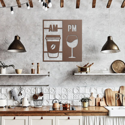 AM Coffee, PM Wine Metal Sign – Elegant Home Decor