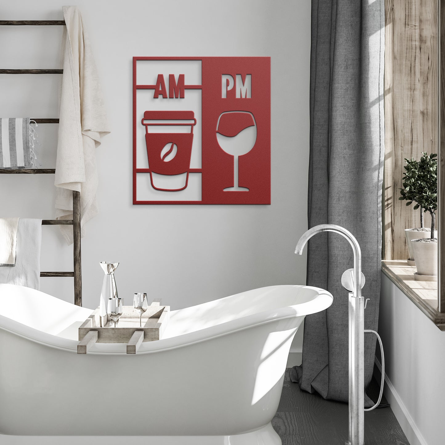 AM Coffee, PM Wine Metal Sign – Elegant Home Decor