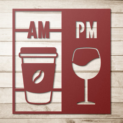 AM Coffee, PM Wine Metal Sign – Elegant Home Decor