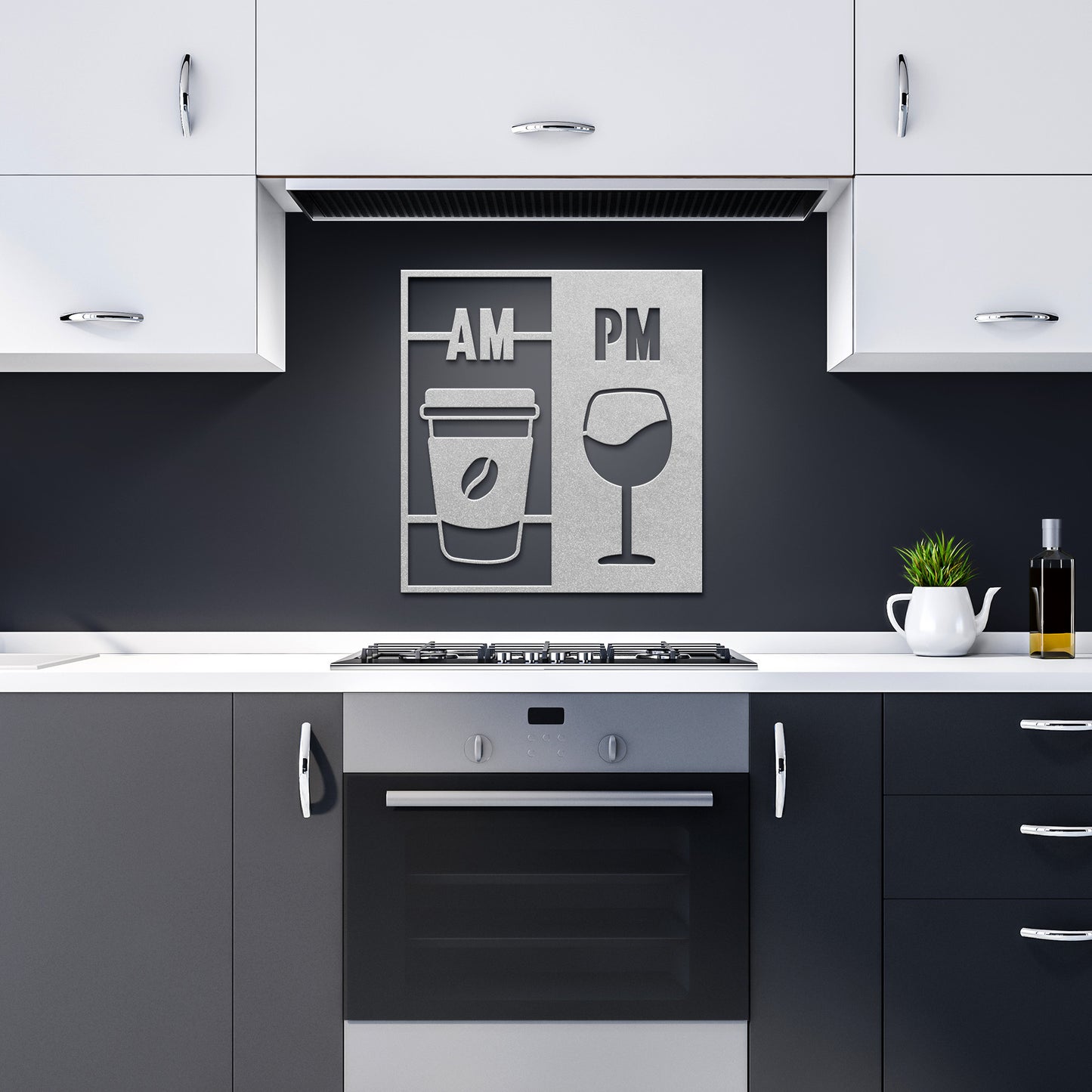 AM Coffee, PM Wine Metal Sign – Elegant Home Decor