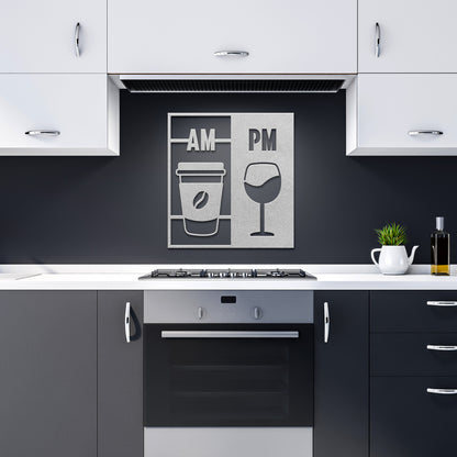 AM Coffee, PM Wine Metal Sign – Elegant Home Decor