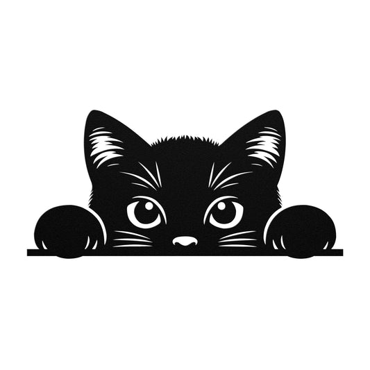 Cat Peeking Over Window Sill Metal Sign
