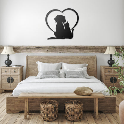 Dog and Cat Love Metal Wall Art