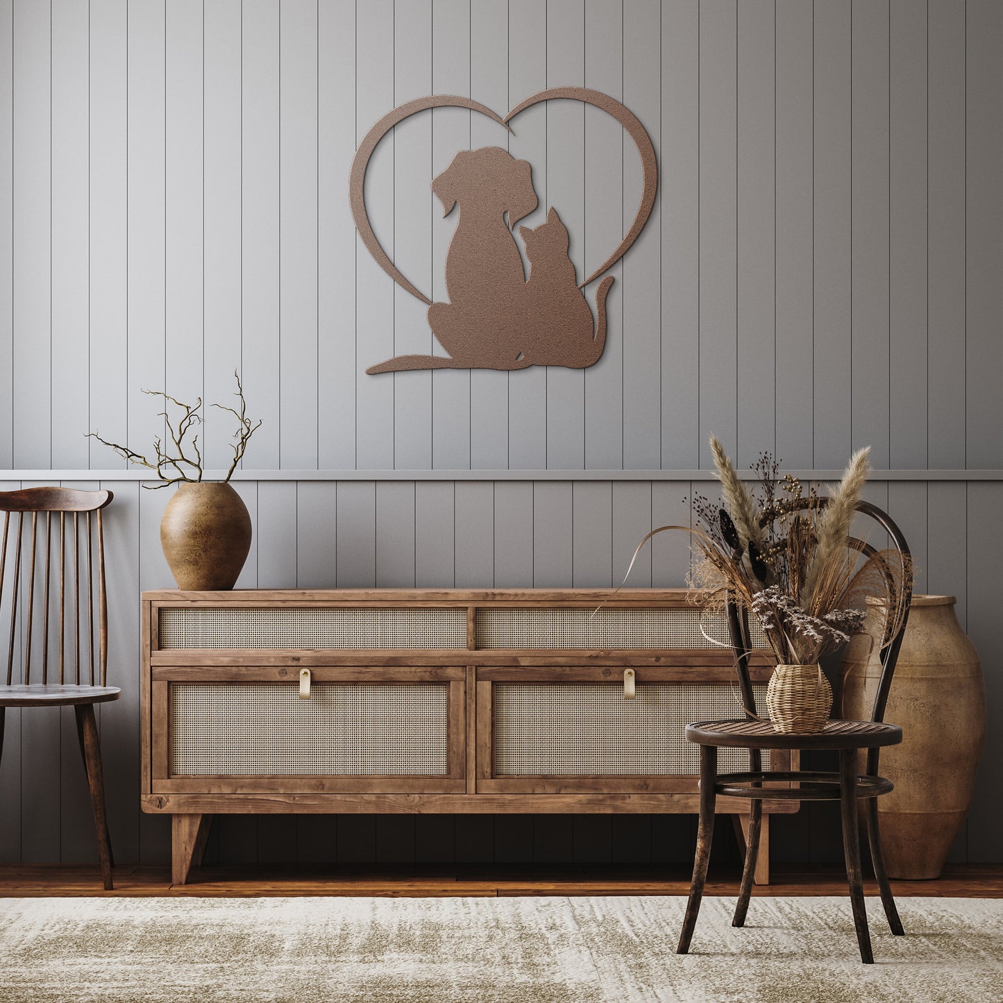Dog and Cat Love Metal Wall Art