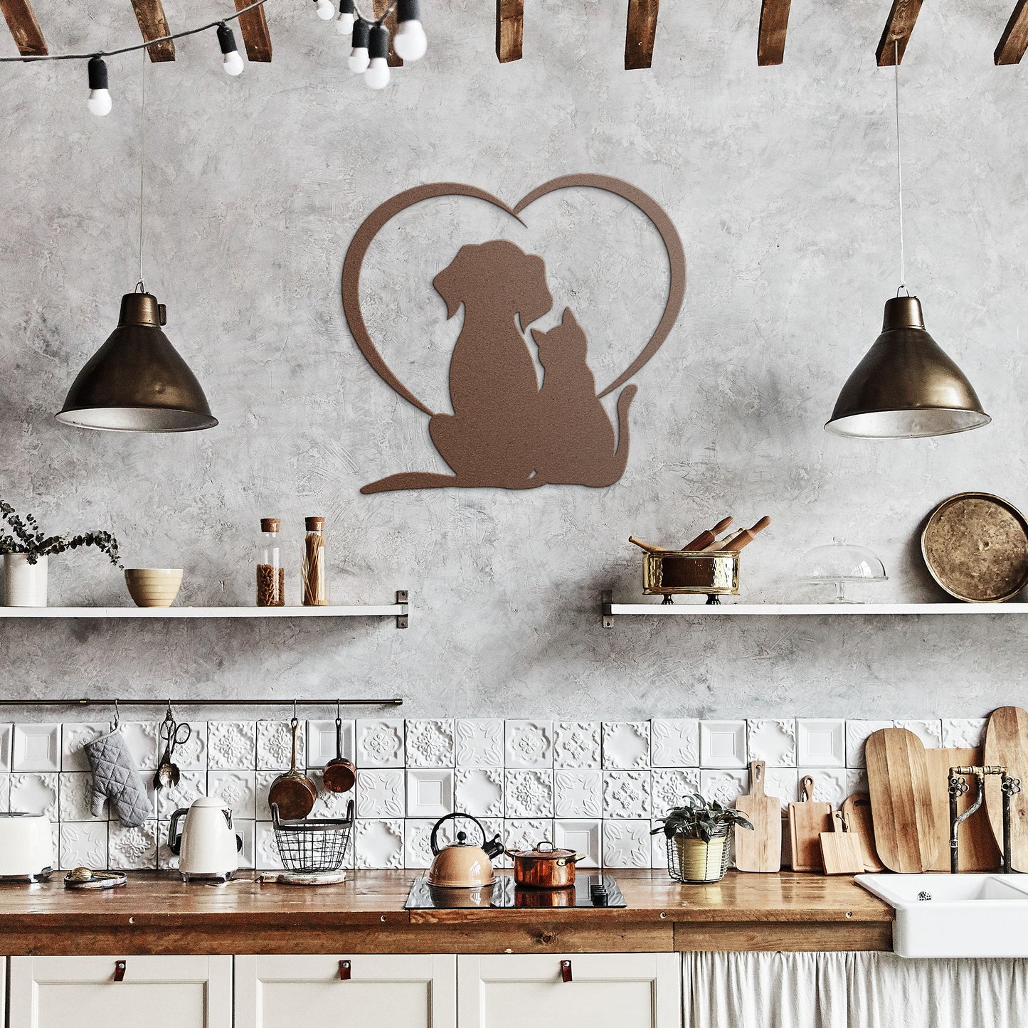 Dog and Cat Love Metal Wall Art