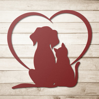 Dog and Cat Love Metal Wall Art