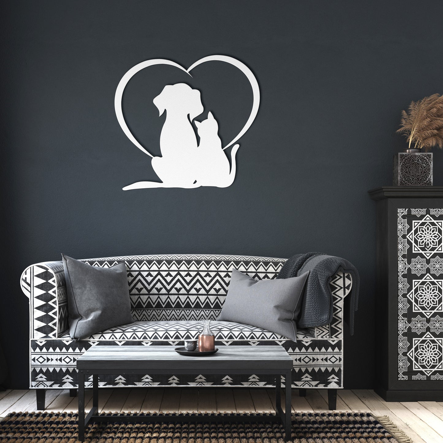 Dog and Cat Love Metal Wall Art