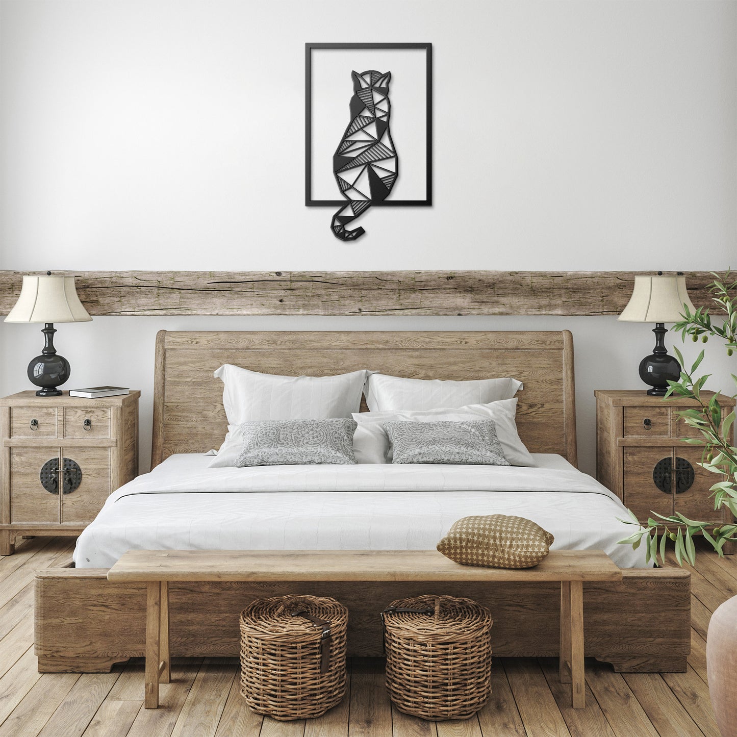 Geometric Cat in Window Metal Sign