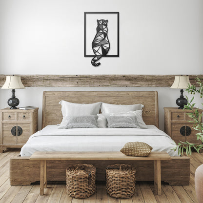 Geometric Cat in Window Metal Sign