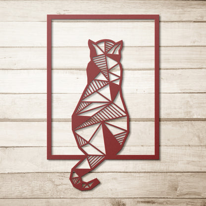 Geometric Cat in Window Metal Sign