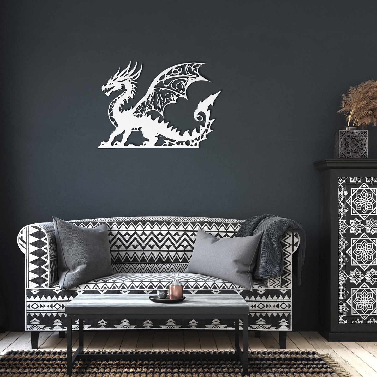 Geometric Dragon Metal Wall Art