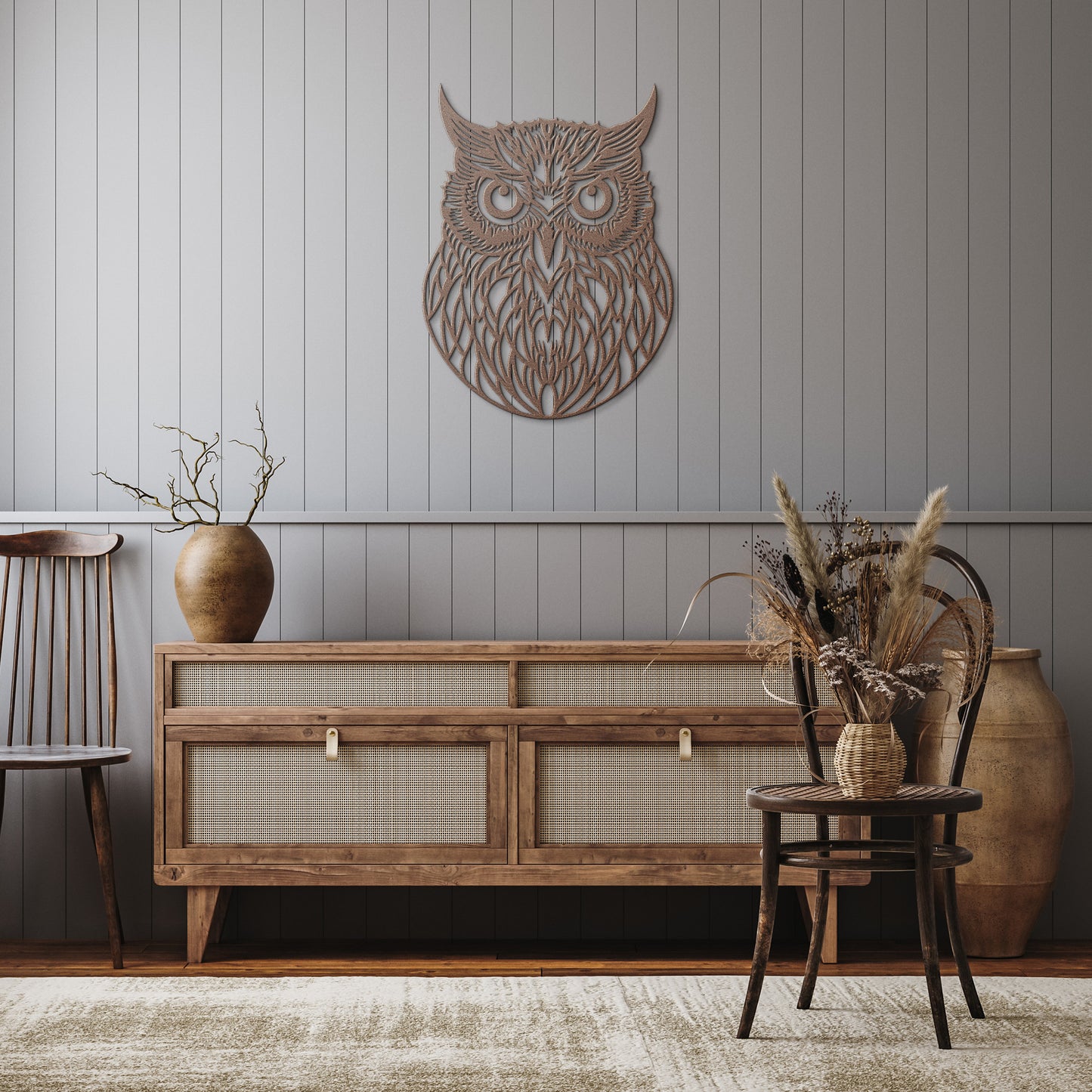 Geometric Owl Head Metal Wall Art