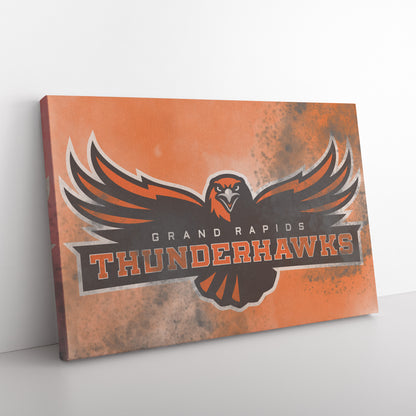 Grand Rapids Thunderhawks Canvas Print – Orange with Black Splatter