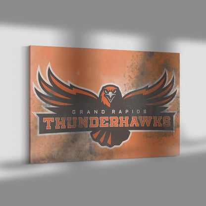 Grand Rapids Thunderhawks Canvas Print – Orange with Black Splatter