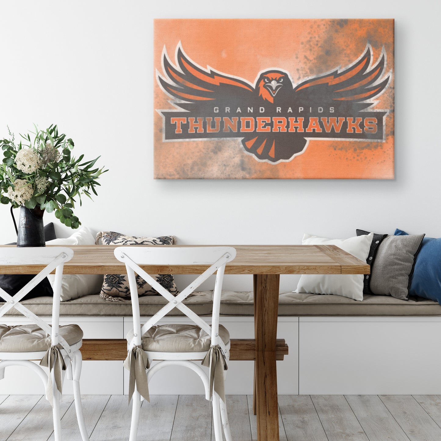 Grand Rapids Thunderhawks Canvas Print – Orange with Black Splatter