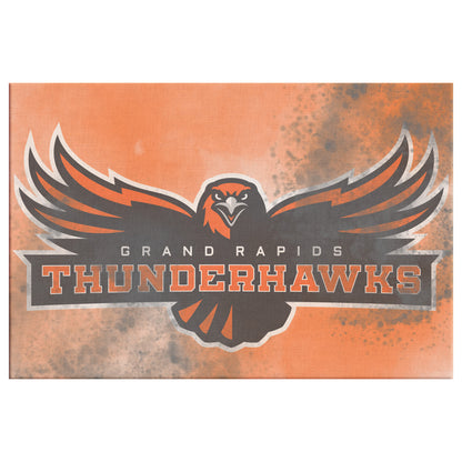 Grand Rapids Thunderhawks Canvas Print – Orange with Black Splatter