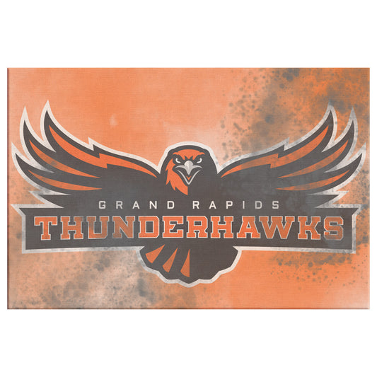 Grand Rapids Thunderhawks Canvas Print – Orange with Black Splatter