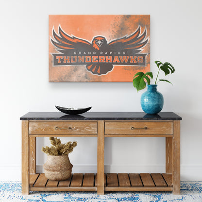 Grand Rapids Thunderhawks Canvas Print – Orange with Black Splatter