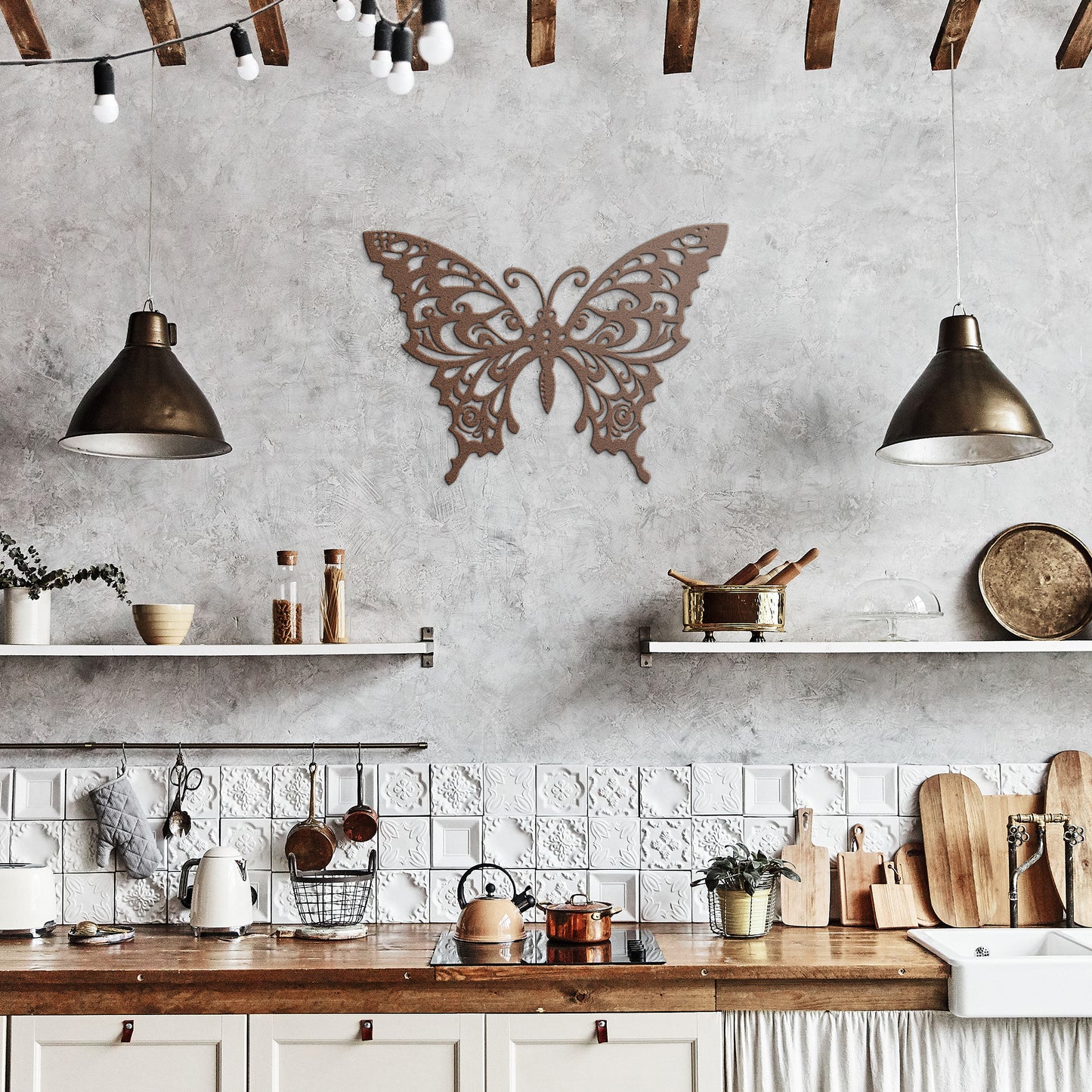 Intricate Swirl Butterfly Metal Wall Art
