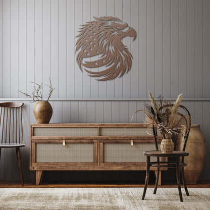 Patriotic Bald Eagle Metal Sign with American Flag Feathers