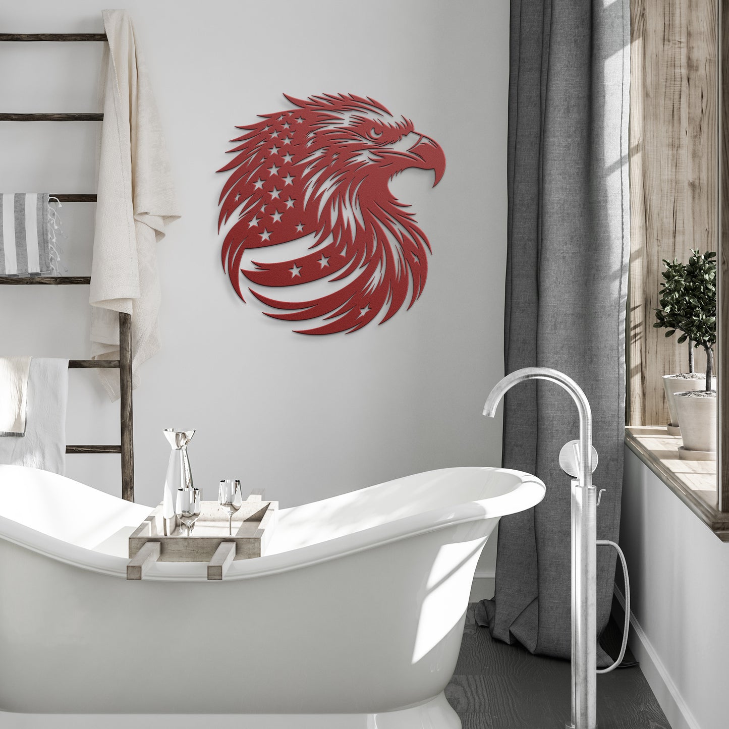 Patriotic Bald Eagle Metal Sign with American Flag Feathers