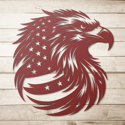 Patriotic Bald Eagle Metal Sign with American Flag Feathers