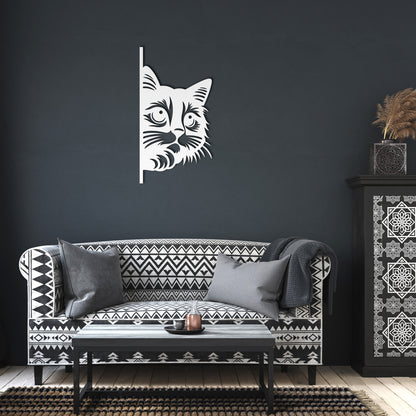 Peeking Cat Metal Wall Art – Whimsical Feline Decor