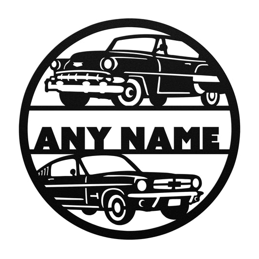 Personalized Name Plaque with Dual Classic Cars