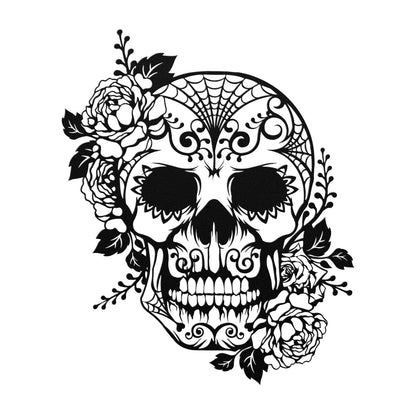 Sugar Skull with Roses Metal Wall Art