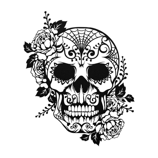Sugar Skull with Roses Metal Wall Art